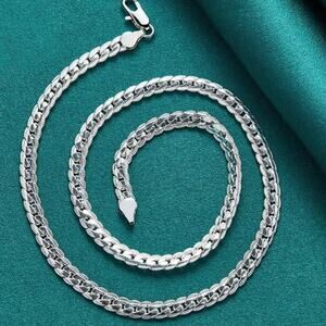 925 Chain Link Necklace Sterling Silver Cuban Snake Jewelry Birthday Christmas!!